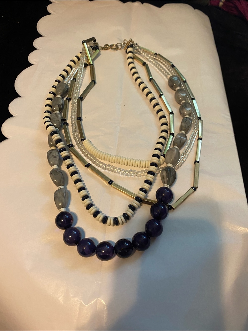 J. Crew Navy, Gray and White Multi-Strand Beaded Necklace